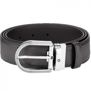 Кожаный ремень с пряжкой в форме подковы серого цвета 35 мм